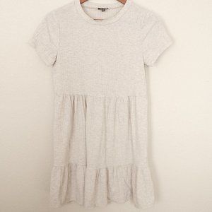 Light Heathered Grey Ribbed Tiered Dress